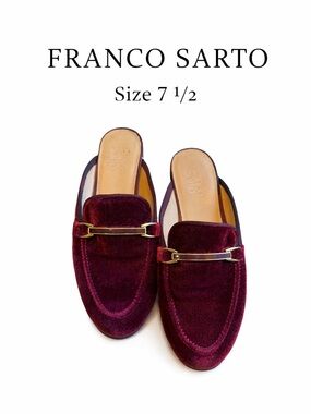 Franco Sarto Velvet Mule Loafers Burgundy Gold Bit Slip On Shoes Womens 7.5